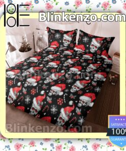 Skull Christmas Black Queen King Quilt Blanket Set c