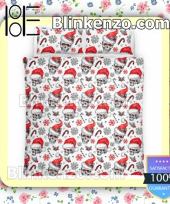 Skull Christmas White Queen King Quilt Blanket Set