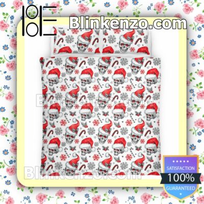 Skull Christmas White Queen King Quilt Blanket Set