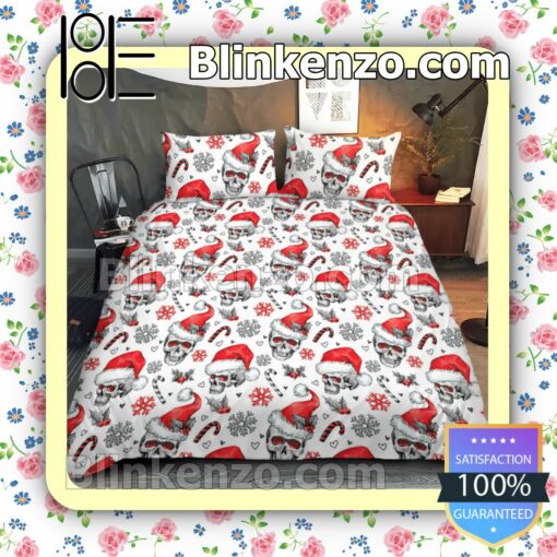 Skull Christmas White Queen King Quilt Blanket Set a