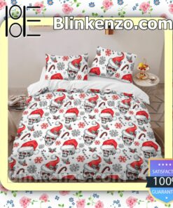 Skull Christmas White Queen King Quilt Blanket Set b