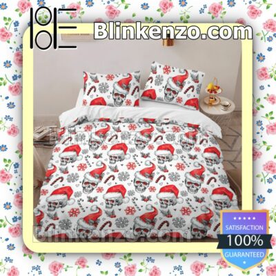 Skull Christmas White Queen King Quilt Blanket Set b