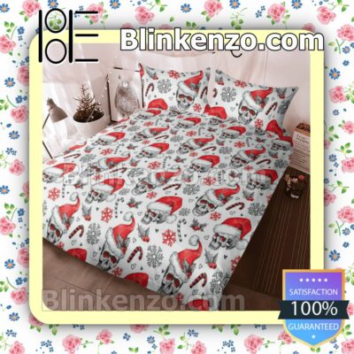 Skull Christmas White Queen King Quilt Blanket Set c