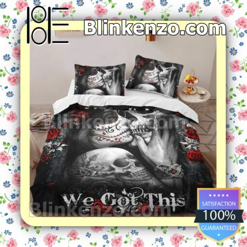 Skull Kiss Girl Diamond Painting You And Me We Got This Queen King Quilt Blanket Set b