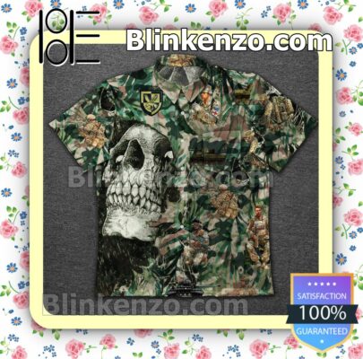 Skull Veteran Soldier Leaf Print Summer Shirt