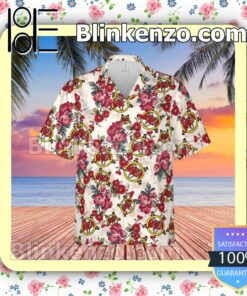 Slayer Band Floral Pattern White Summer Hawaiian Shirt, Mens Shorts