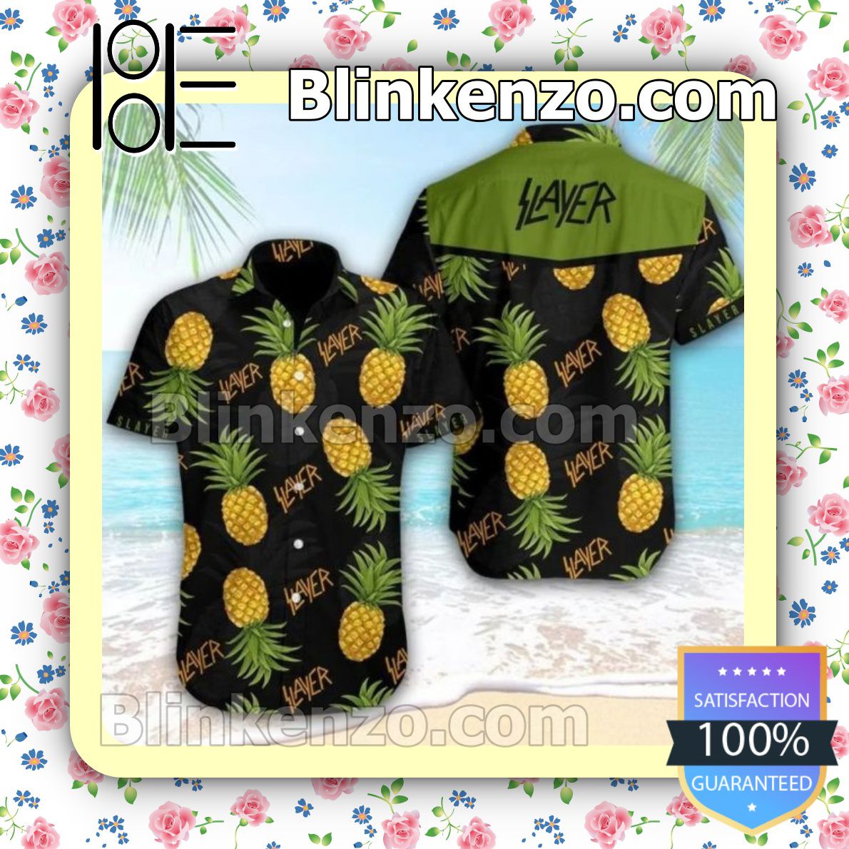 Slayer Pineapple Black Summer Hawaiian Shirt, Mens Shorts