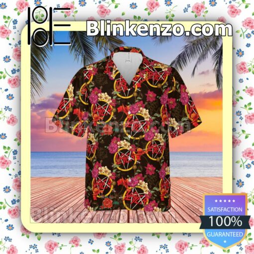 Slayer Rock Band Floral Pattern Summer Hawaiian Shirt, Mens Shorts