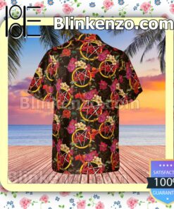 Slayer Rock Band Floral Pattern Summer Hawaiian Shirt, Mens Shorts a