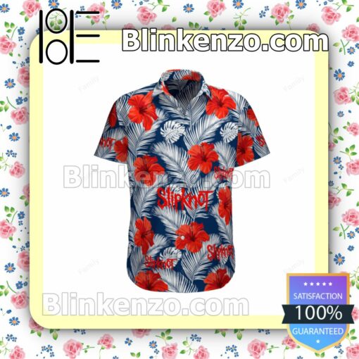 Slipknot Hibiscus And Palm Leaves Blue Summer Shirts