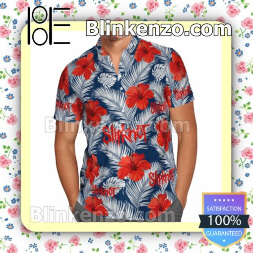 Slipknot Hibiscus And Palm Leaves Blue Summer Shirts a