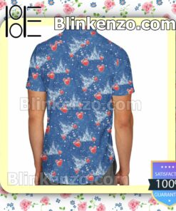 Snowy Cinderella Castle Disney Cartoon Graphics Inspired Blue Summer Hawaiian Shirt, Mens Shorts a