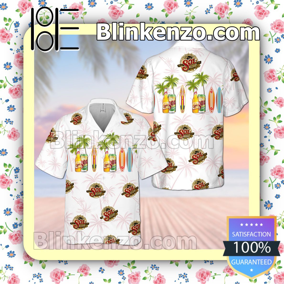 Sol Beer Palm Tree White Summer Hawaiian Shirt, Mens Shorts