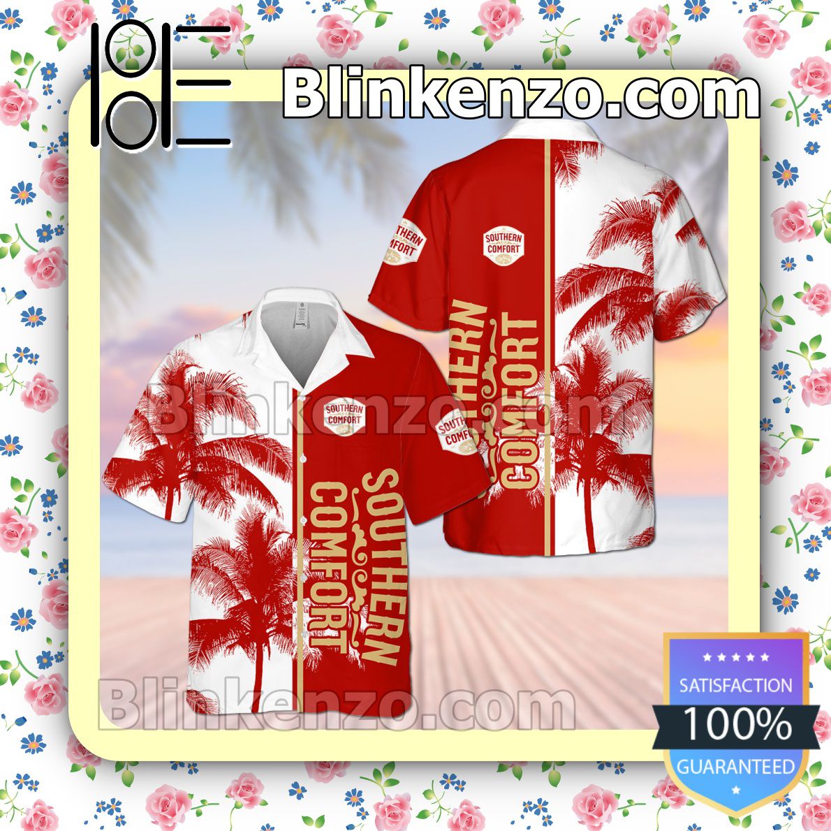 Southern Comfort Palm Tree White Red Summer Hawaiian Shirt, Mens Shorts