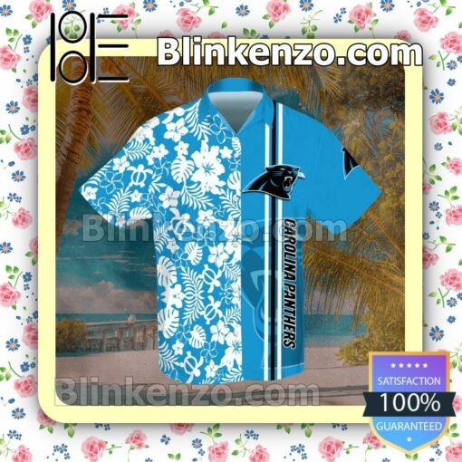 Sports American Football Nfl Carolina Panthers White Hibiscus On Sky Blue Summer Shirt