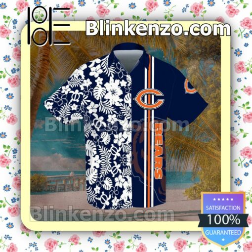 Sports American Football Nfl Chicago Bears White Hibiscus On Navy Summer Shirt