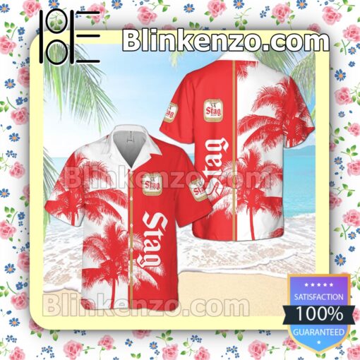 Stag Beer Palm Tree White Red Summer Hawaiian Shirt