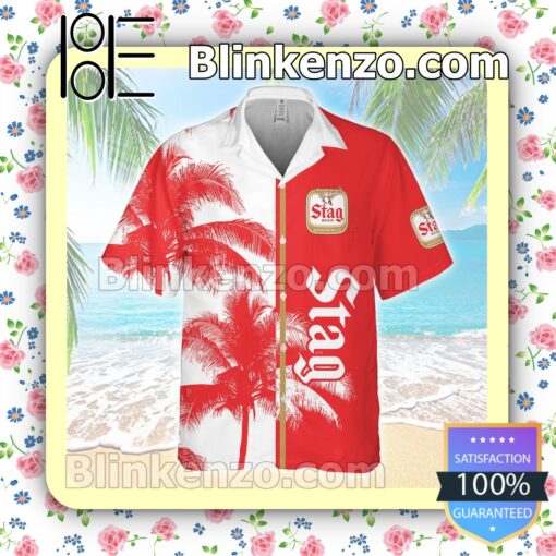 Stag Beer Palm Tree White Red Summer Hawaiian Shirt a