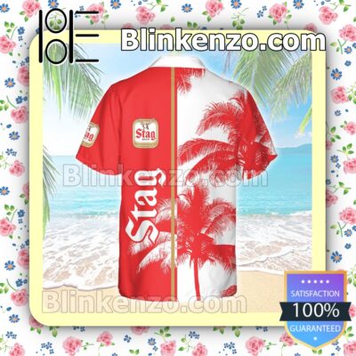 Stag Beer Palm Tree White Red Summer Hawaiian Shirt b