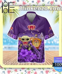 Star Wars Baby Yoda Holding Crown Royal Flowery Purple Summer Hawaiian Shirt a