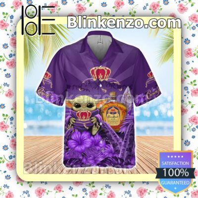 Star Wars Baby Yoda Holding Crown Royal Flowery Purple Summer Hawaiian Shirt a