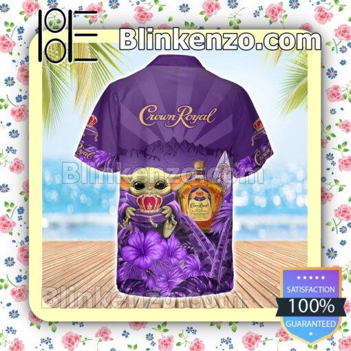 Star Wars Baby Yoda Holding Crown Royal Flowery Purple Summer Hawaiian Shirt b