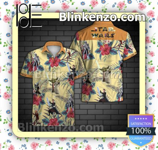 Star Wars Characters Hibiscus Light Yellow Summer Shirts