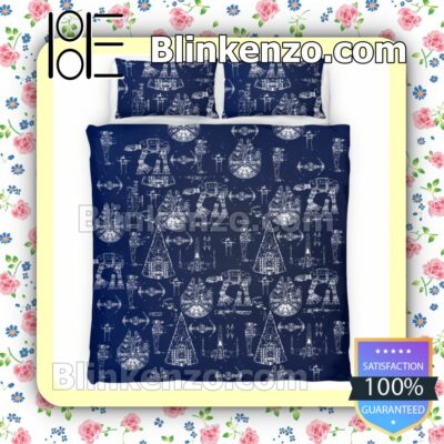 Star Wars Space Ships Galaxy Navy Queen King Quilt Blanket Set