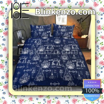 Star Wars Space Ships Galaxy Navy Queen King Quilt Blanket Set a