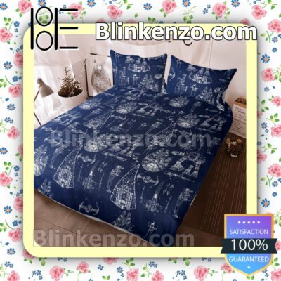 Star Wars Space Ships Galaxy Navy Queen King Quilt Blanket Set c