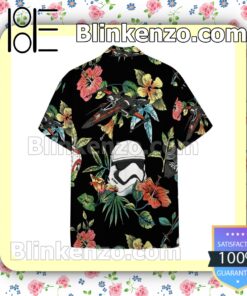 Star Wars Stormtrooper & Spaceship Hibicus Black Summer Hawaiian Shirt b