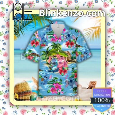 Stitch And Angel Happily In Love Blue Summer Hawaiian Shirt, Mens Shorts