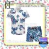 Stitch Blue Hibiscus Disney Cartoon Graphics White Blue Summer Hawaiian Shirt