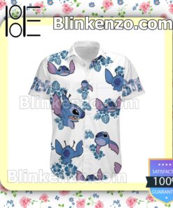 Stitch Blue Hibiscus Disney Cartoon Graphics White Blue Summer Hawaiian Shirt a