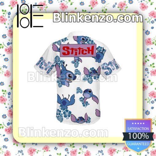Stitch Blue Hibiscus Disney Cartoon Graphics White Blue Summer Hawaiian Shirt b