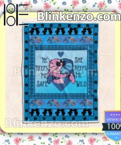 Stitch Couple He Keeps Me Safe She Keeps Me Wild Customized Handmade Blankets a