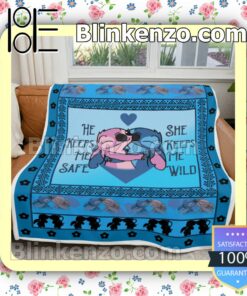 Stitch Couple He Keeps Me Safe She Keeps Me Wild Customized Handmade Blankets b