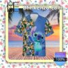 Stitch Disney Cartoon Graphics Floral Pattern Blue Summer Hawaiian Shirt, Mens Shorts
