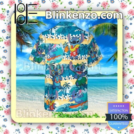 Stitch In Hawaii Disney Cartoon Graphic Summer Hawaiian Shirt, Mens Shorts a