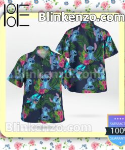 Stitch Palm Leaf Flower Hawaiian Shirts, Swim Trunks