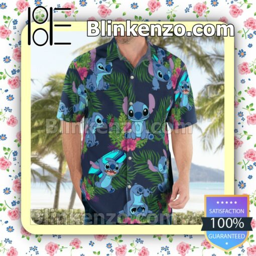 Stitch Palm Leaf Flower Hawaiian Shirts, Swim Trunks b