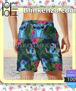 Stitch Palm Leaf Flower Hawaiian Shirts, Swim Trunks y