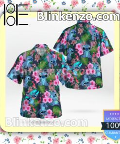 Stitch Pink Hibiscus Hawaiian Shirts, Swim Trunks
