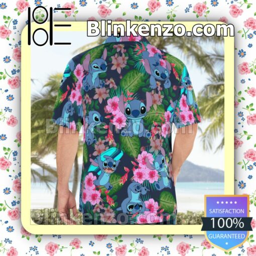 Stitch Pink Hibiscus Hawaiian Shirts, Swim Trunks a