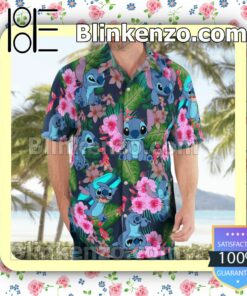 Stitch Pink Hibiscus Hawaiian Shirts, Swim Trunks b