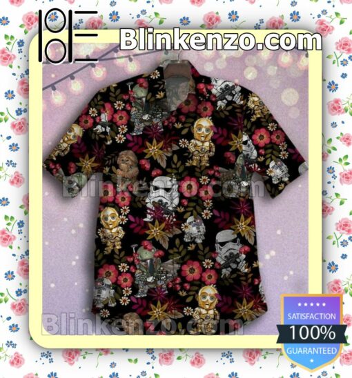 Storm Trooper And C3po Dark Floral Summer Shirt