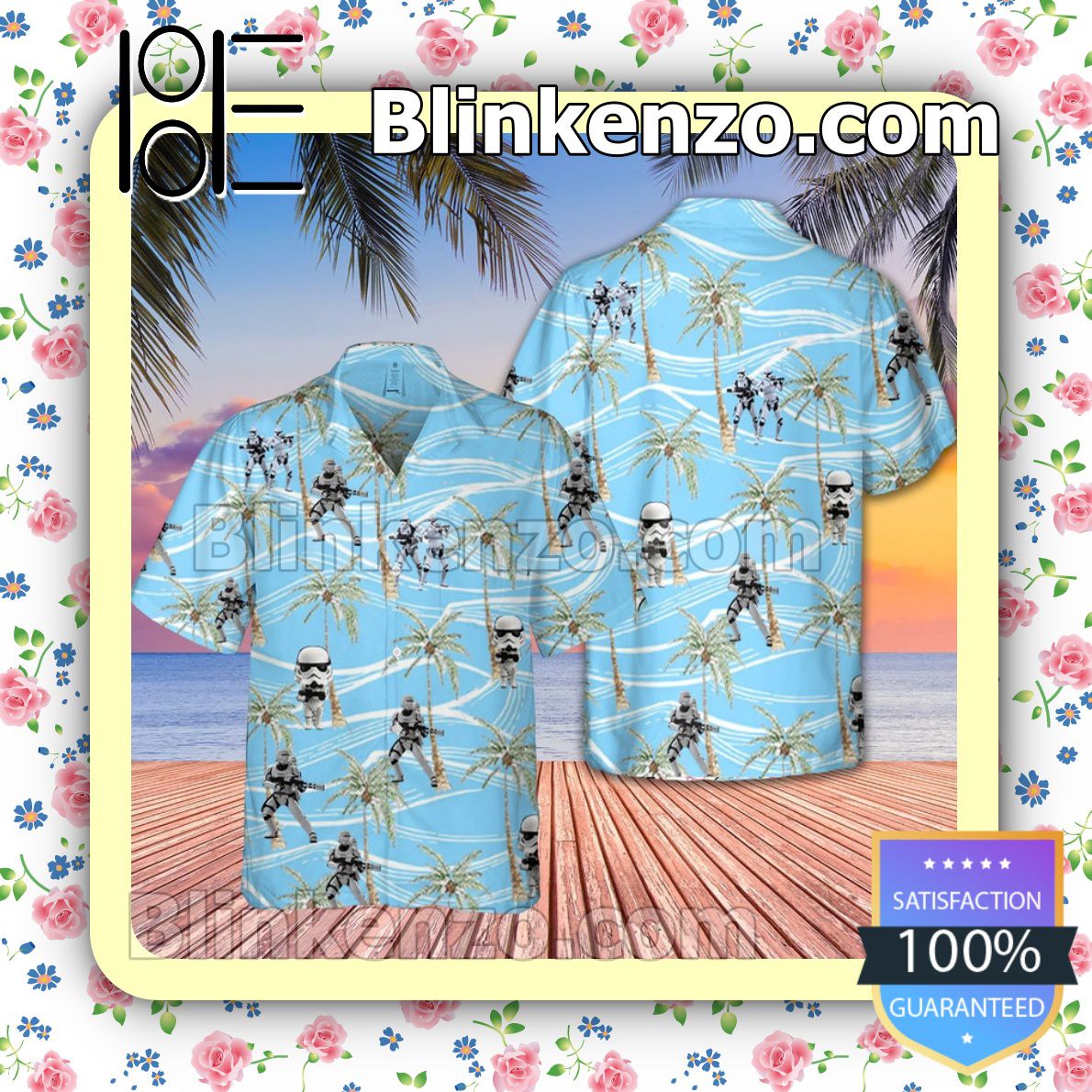 Stormtrooper Star Wars Palm Tree Blue Summer Hawaiian Shirt, Mens Shorts