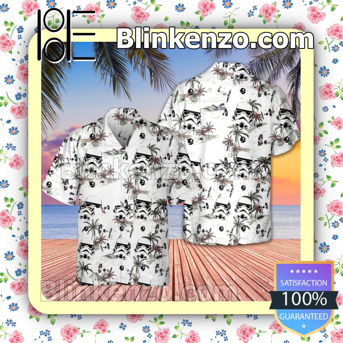 Stormtrooper Star Wars Pattern Palm Tree White Summer Hawaiian Shirt, Mens Shorts