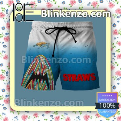 Straws Shark Turtle Summer Hawaiian Shirt, Mens Shorts