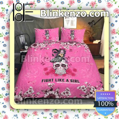 Sugar Skull Fight Like A Girl Breast Cancer Awareness Queen King Quilt Blanket Set a